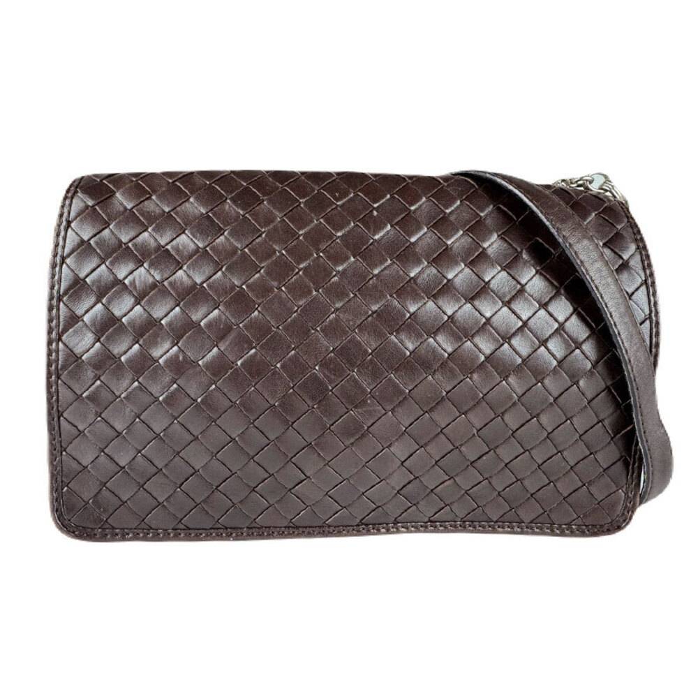 Bottega Veneta shoulder bag Intrecciato leather metal dark brown silver